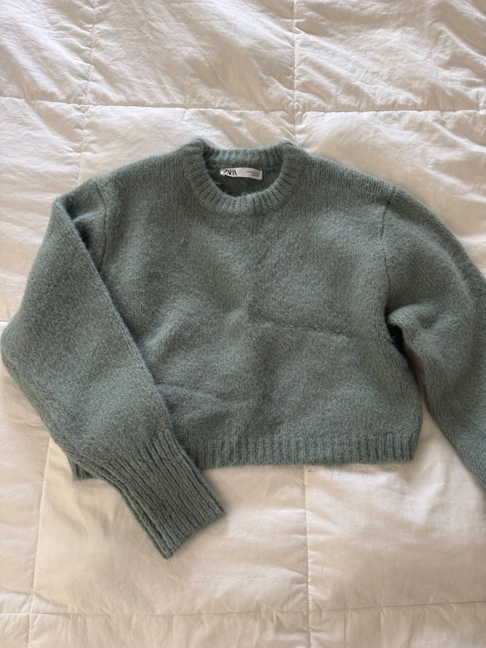 Zara Cropped Crewneck Sweater in Muted Sage
